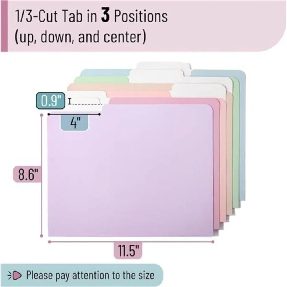 File Folders, 18 Pack, Multicolor 1/3-Cut Tab Letter Size, Durable Paper Folders
